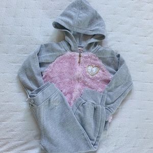 Juicy Couture 4T Fuzzy Pink & Grey Track Suit